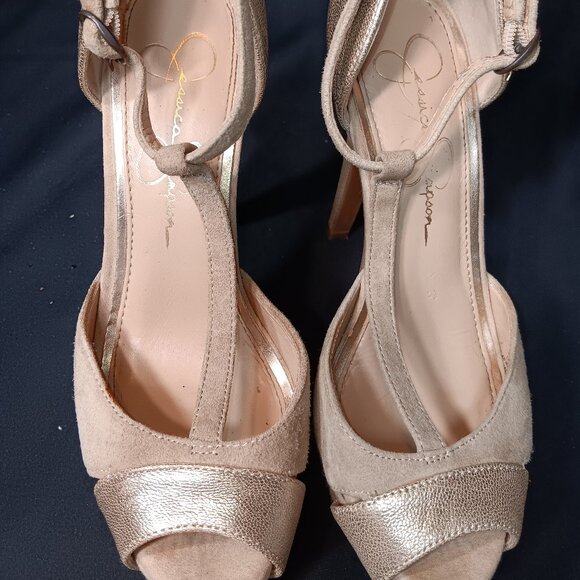 Jessica Simpson Platform Stiletto Beige And Gold Heels Size 5.5 {CH} - Picture 6 of 9